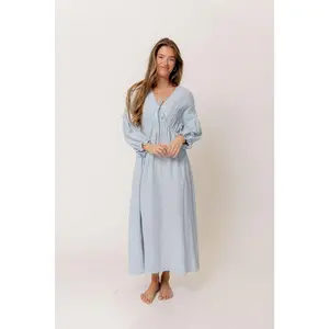 Hunter 100% Cotton Midi Dress in Baby Blue Foliage - Bump Friendly