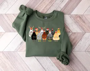 Сute Christmas Chickens Sweatshirt, Christmas Farm Animals Sweatshirt, Women's Christmas Chicken Sweatshirt, Christmas Holiday Sweatshirt Gift