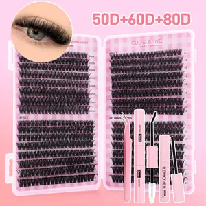 Large-capacity tufted eyelashes, 50D+60D+80D imitation mink false eyelash tufts-thick, light anime eyelashes, super soft & super light, 8-16mm mixed length, suitable for beginners to reuse, daily stage makeup, Individual Lashes Kit