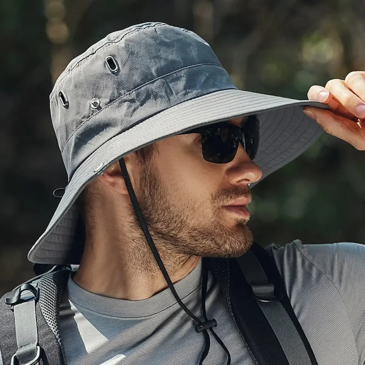 Men's Oversized Wide Brim Country Western Hiking Hat - Waterproof, UV-Protective, Breathable, Lightweight, Foldable, Adjustable Chin Strap - Curved Brim Mobile Outdoor Protective Headgear for Fishing, Hiking, Hiking Hats, Country Western Hats fathersdaygi