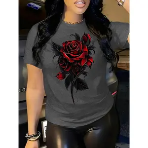 Women's Long Sleeve T-Shirt Stunning Red Rose Graphic Tee Romantic and Edgy Top for Casual Daily Wear Date Nights and Fashion-Forward Outfits