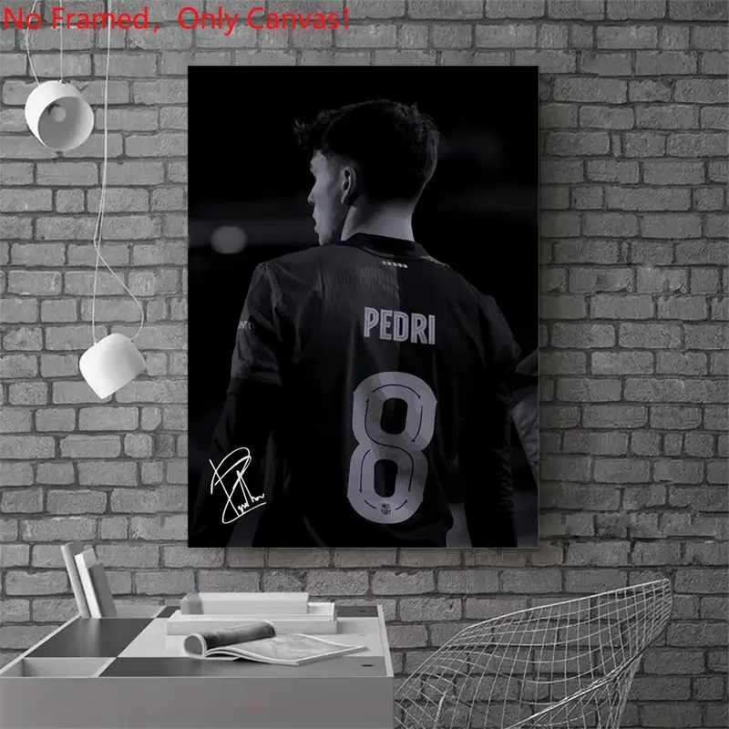 1 piece/set frameless canvas painting print poster, Classic Football player art，Pedri Soccer Player Black and White，a perfect gift for football loves, ideal gift for bedroom, living room, dorm hallway, kitchen, mural, wall decoration, room decor