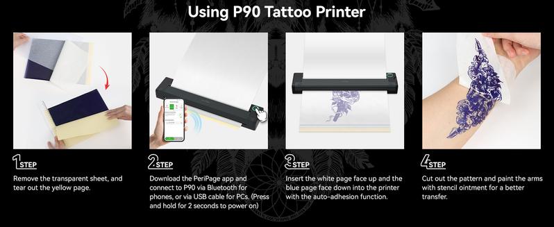 Tattoo Stencil Printer – Pino Wireless  Compact Thermal Tattoo Machine with Inkless Technology, 10pcs Transfer Paper, Compatible with Phone, Tablet & PC,Tattoo Supplies for Tattoo Artists & Beginners