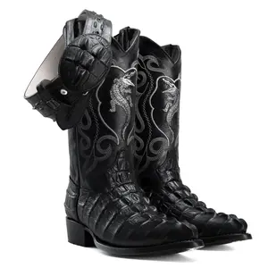 Men's Western Boots Combo / Set: Caiman Print J Toe Cowboy & Rodeo boots in Genuine Cowhide Leather With Belt