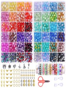 8mm crackle glass beads bracelet making kit, 48 colors crystal glass beads for jewelry making, round beads for bracelets