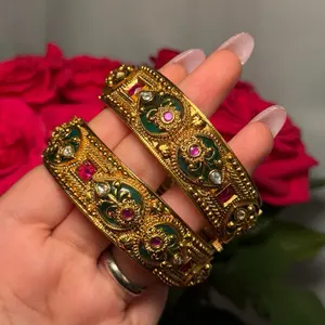 Gold Plated Kashmiri Kangan - Elegant Traditional Jewelry with Intricate Design and Rich Gold Finish