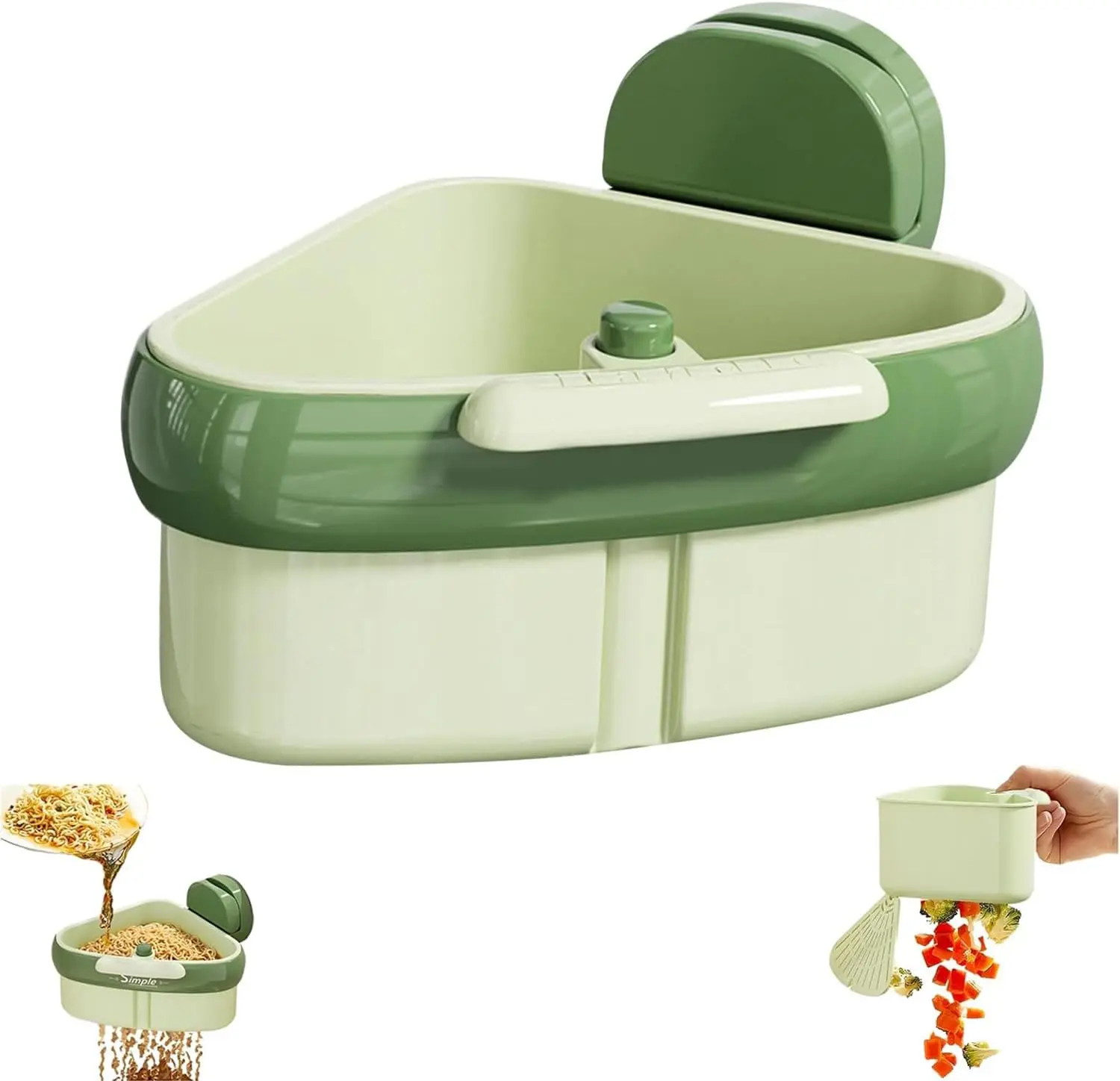 2026 Upgrade Suction Cup Sink Corner Organizer Rack - Automatic Dumping Strainer Basket, Faucet Sponge Storage Holder, Food Waste Catcher (1PC, Green)
