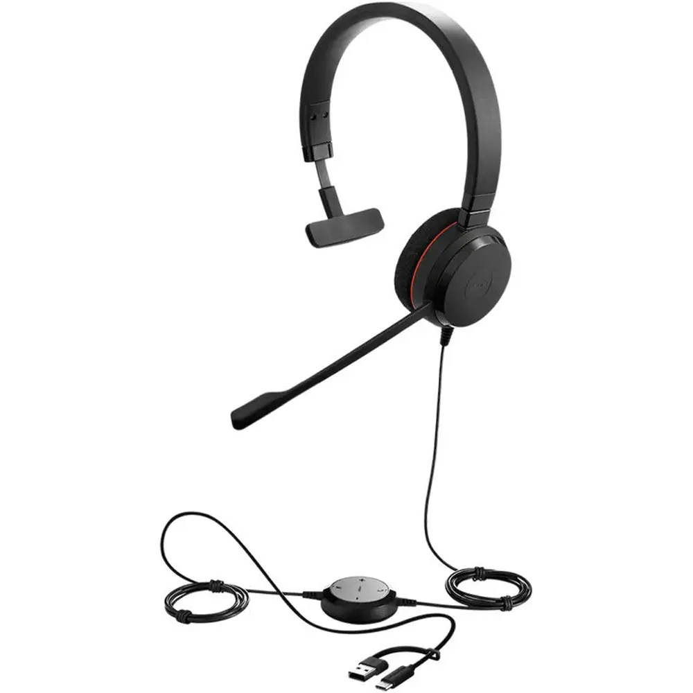Jabra Evolve 20 SE Single-Sided Wired Headphone, Compact USB-C/A Connectivity, Environment Aware, Unified Communications Compatible