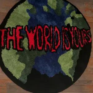 The World Is Yours Letter Pattern Round Rug, 1 Count Non-slip Soft Home Decor Floor Decorative Rugs, Multipurpose Use Decorative Carpet for Home Living Room Bedroom Bathroom, Bathroom Accessories, Room Decor for Men, Earth Pattern Rug