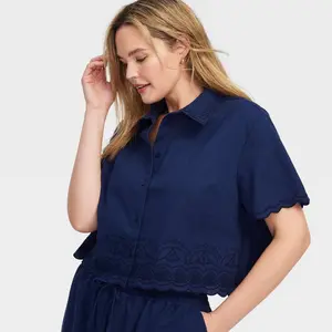 Women's Short Sleeve Scalloped Hem Shirt - Roller Rabbit