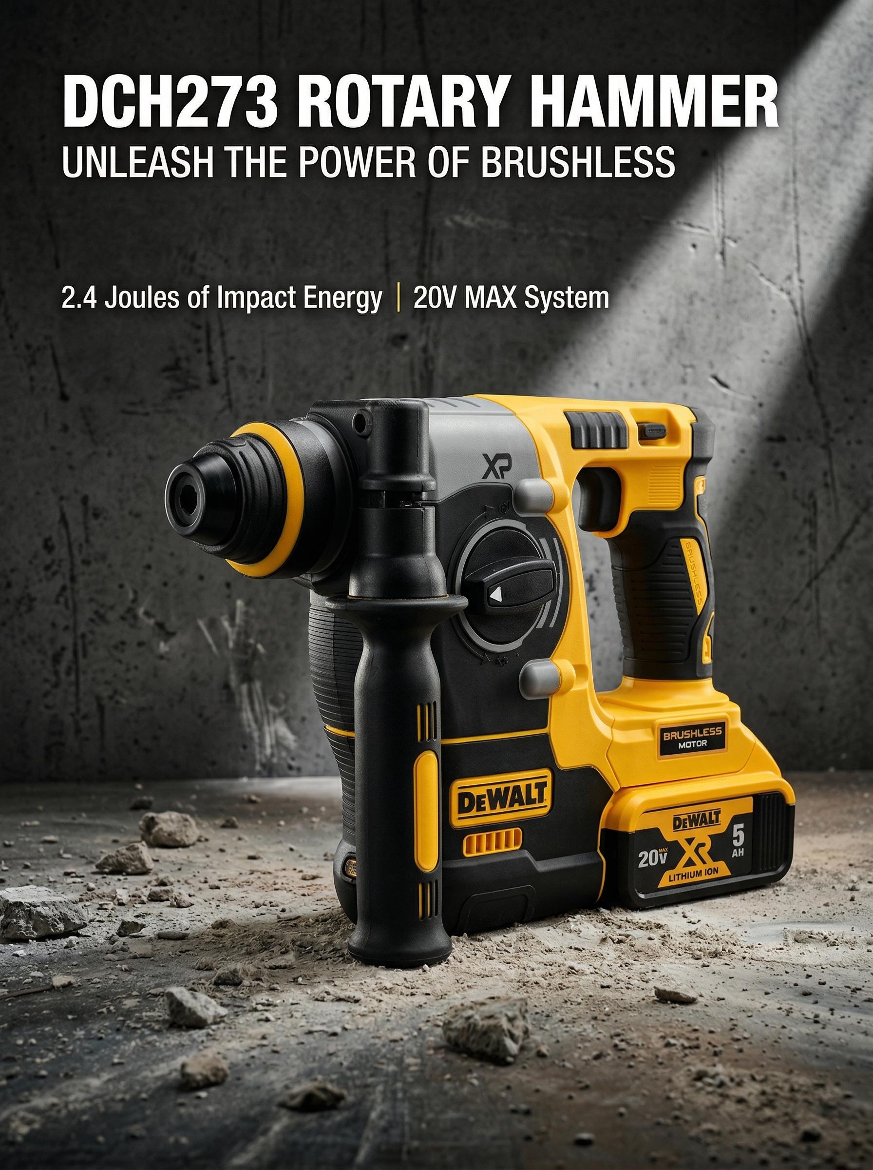 DEWALT DCH273 20V Cordless Brushless Rotary Hammer for Construction Work