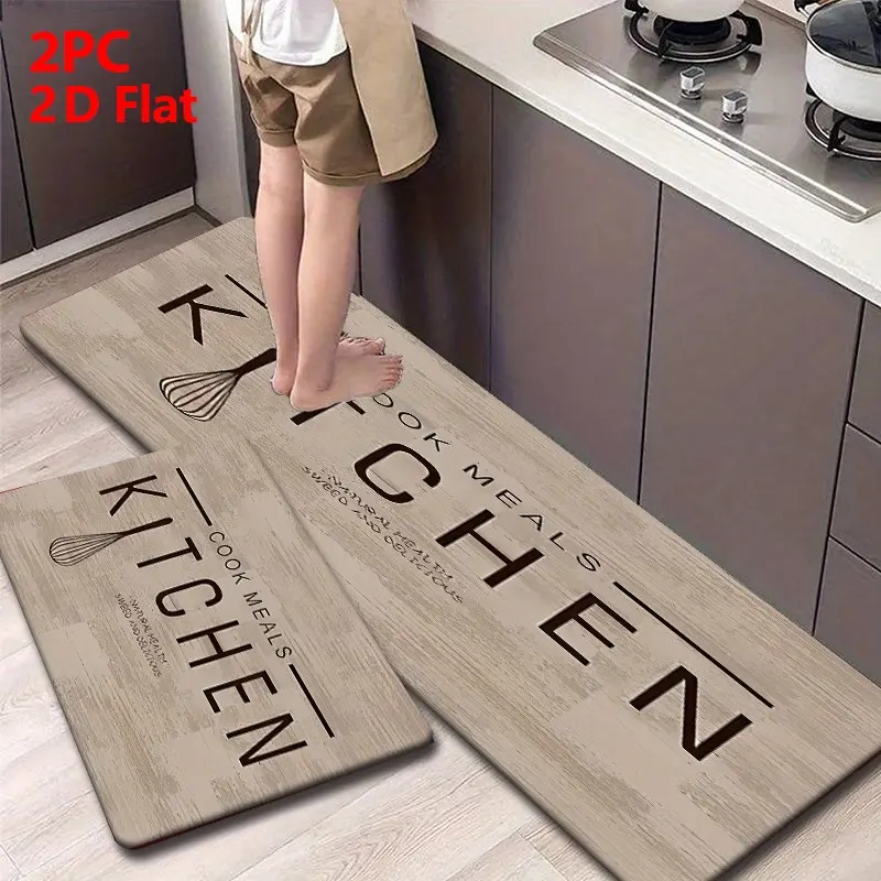 2pcs/3pcs Flannel Kitchen Floor Mat Set, Vintage Industrial Style, Non-Slip, Absorbent, Ideal for Kitchen, Bathroom, Laundry Room, Hallway