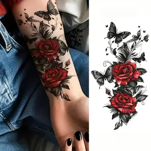 Waterproof Temporary Tattoo Stickers, Tattoo Paper, Realistic Rose & Butterfly Design, Large 8.27x4.49 Inch, Easy Application for Arms, Waist, Legs
