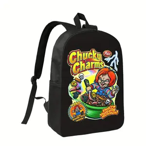 CHUCKY CHARMS Men's Horror Movie Backpack - Chucky Graphic Bag with Candy, High Quality Polyester School Backpack, Adjustable Straps & Zipper Closure for Fans, Cosplay, Everyday Use - Bold Casual Backpack, Travel Essentials, Playful Aesthetic, Sturdy Str