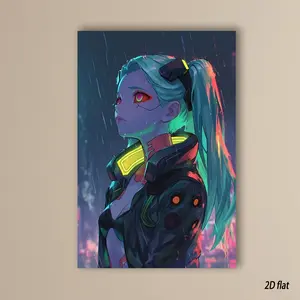 2D Print, 1 Cyberpunk Girl Anime Art Poster - Canvas Painting, Suitable for Home, Office, Cafe Decoration - Futuristic Comic Poster, Ideal for Bedroom, Kitchen - Ideal Gift for Anime Fans, Aesthetic Decorative Item