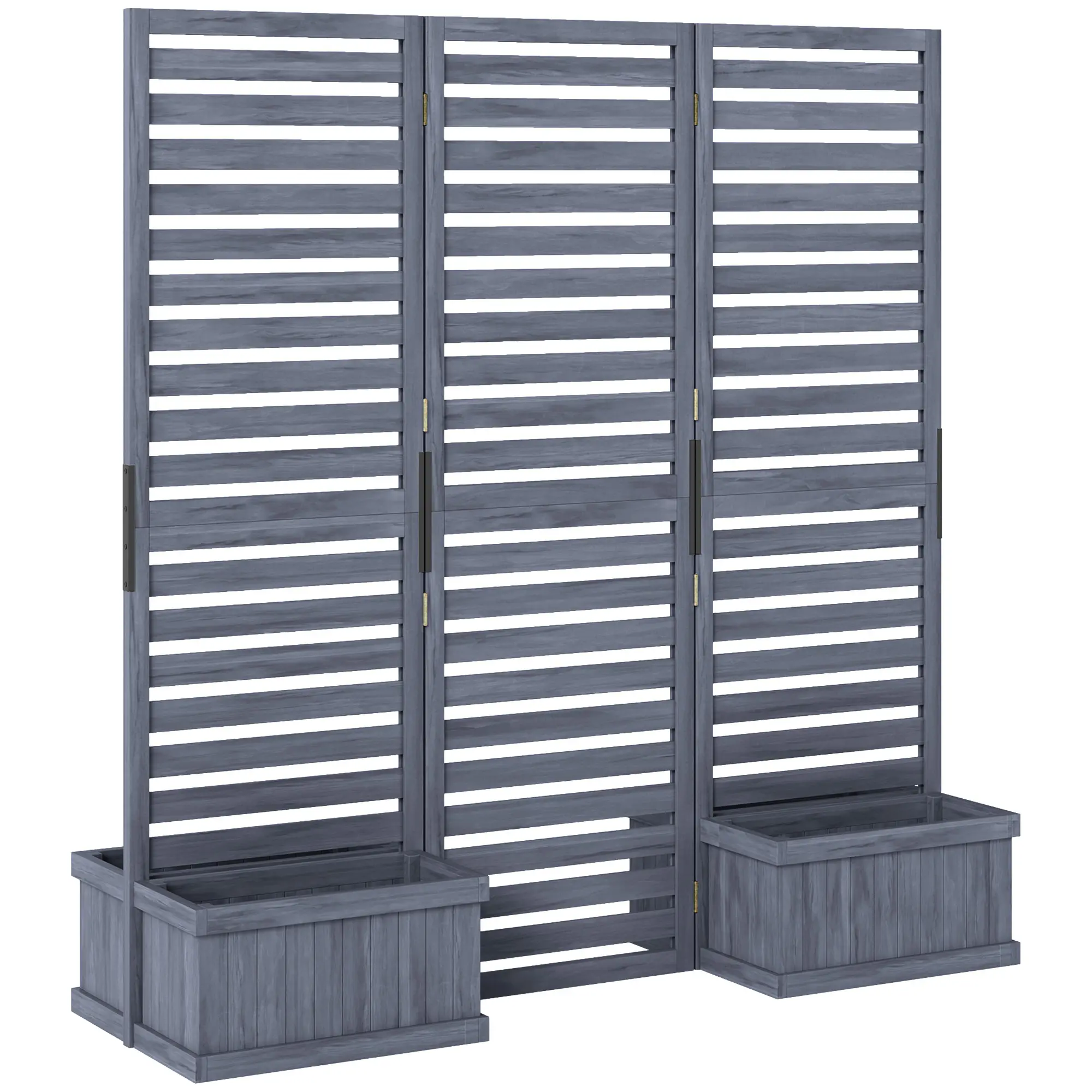 Outdoor Wood Privacy Planter Screen - 4 Planters, 3 Panels, 66in High Freestanding Folding Room Divider with Drainage Holes for Patio, Backyard Hide Utility Area Grow Plants