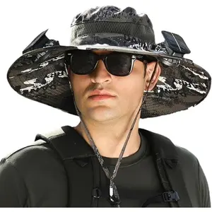 Wide Brim Solar Fan Hat, Hat with Fans Solar Power for Men Women, Solar & USB Charging Sombrero Con Ventilador Solar