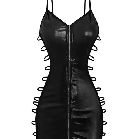【Black Friday】Women's Solid Color Spaghetti-Strap Nightdress and Panty Set, Sexy Sleeveless Lingerie Sleepwear with Front Zipper for Summer Home Wear