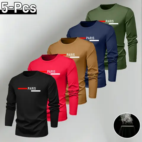 Men’s athletic top set featuring a long-sleeve casual crewneck T-shirt; outdoor fitness apparel made from polyester fabric—cool, breathable, quick-drying, suitable for everyday workouts, running, cycling, fishing, basketball, and home activities.