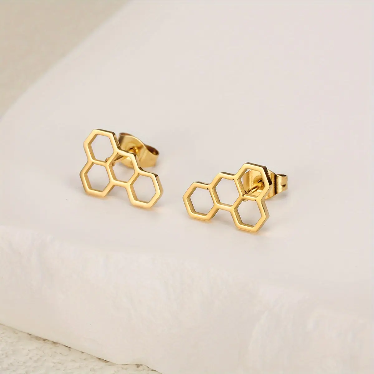 Stainless Steel Hexagonal Honeycomb Stud Earrings - Safe Material Fashion Jewelry Accessories for Unisex Daily & Party Wear, Geometric, No, Safe Metal