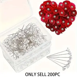 200pcs Rhinestone Bouquet Pins with Plastic Box (38mm), Decorative Jewelry Accessories, Perfect for Crafts and Gifts