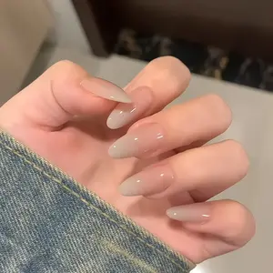 30 pieces Press on nails Cool and sophisticated icy transparent nude gray tone solid color include Press on nail glue Nail /  file for press ons  Suitable for any occasion Wear armor plates that do not damage the armor and replace them at will