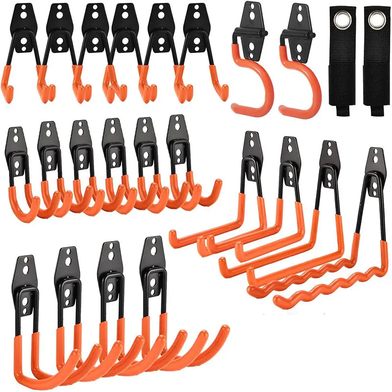 16 pcs Heavy Duty Garage Organizer Hooks - Wall Mount Utility Hangers with Anti-Slip Coating for Bikes, Ladders, Tools, and Garden Equipment