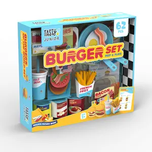 Tasty Junior Burgers of The World Set 62 Pieces Prep & Plate Kit with Realistic Features for Kids to Make Popular Burgers from Around the World