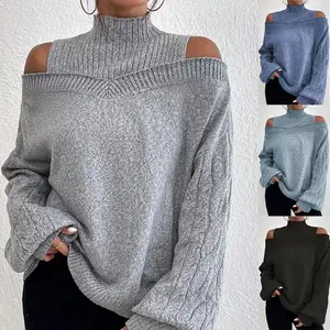 2025 Off-shoulder Sweater New Loose Half Turtleneck Lantern Sleeve Sweater For Women