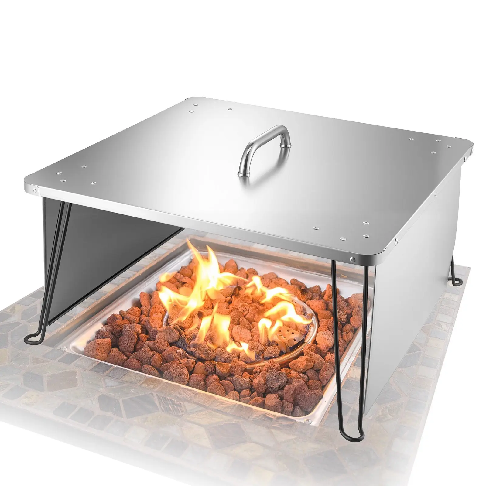Fire Pit Heat Deflector Shield 25x25x14 Inches For Outdoor Use, Stainless Steel Burner Cover, Windproof Heat Management Guard, Durable Patio Fire Pit Accessory, Weather Resistant Shield For Enhanced Safety And Efficiency