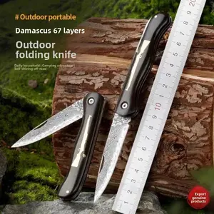 No Lock Pocket Folding Knife Damascus VG10 Steel Wooden Handle Portable Travel Camping Cutting Outdoor Tool Holiday Gift