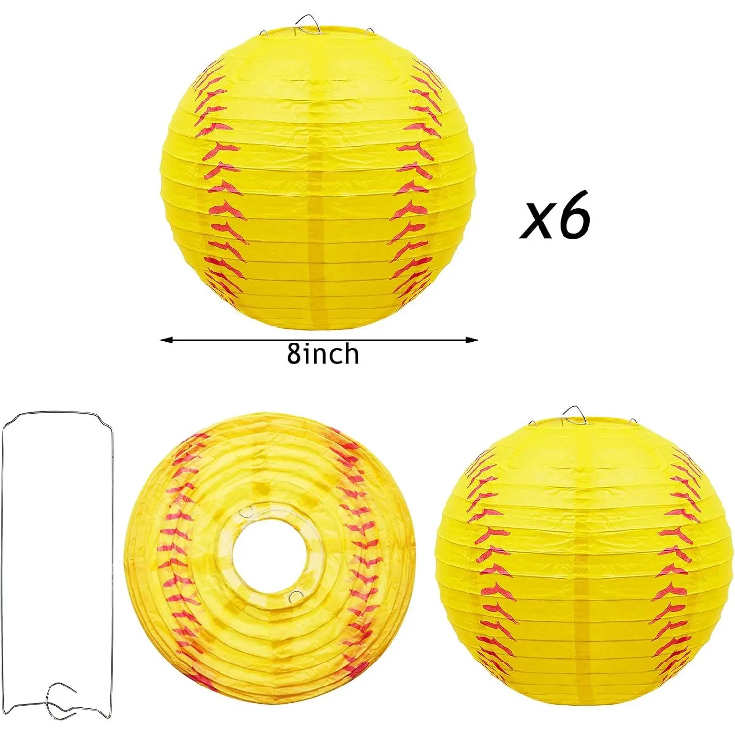 Softball Paper Lantern 8 Inches Softball Hanging Lantern Decoration for Sports Themed Party Festival Celebration(6 Pieces)