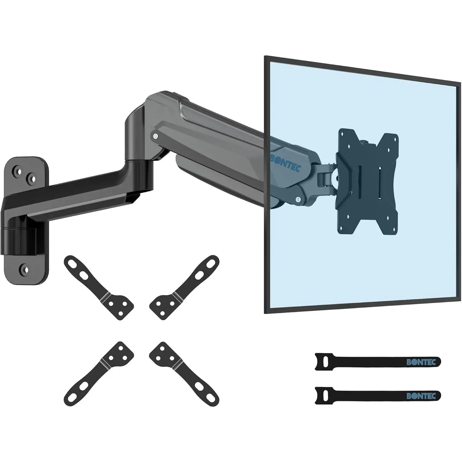 Gas Spring Arm Monitor Wall Mount Bracket for 13-42" Monitors, Space-Saving Height-Adjustable Articulating Stand with VESA Extended Arm, Max 19.8lbs Load, 200x200 VESA Compatibility for Home Gym