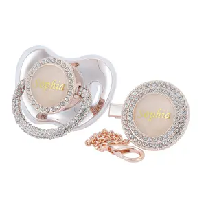 MIYOCAR Custom Rose Gold Custom Crystal Pacifier & Clip Set – Personalized Bling Gold Baby Pacifier for Luxury Keepsake for Newborns& Photo Shoots