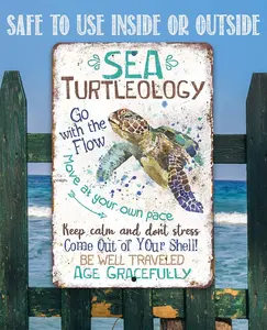 Sea Turtle Decor - Sea Turtleology - Durable Sea Turtle Gifts Metal Sign - Metal Sea Turtle Wall Decor - Sea Turtles Ocean Bathroom Decor - Great SeaTurtle Decorations for Home - Turtle Sign 12" x 18"