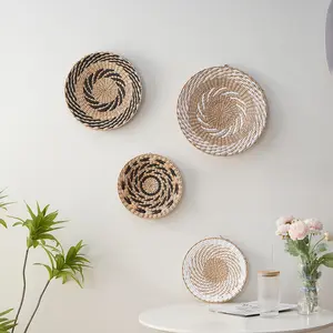 North European Style Straw Wall Decor, Simple Living Room Wall Hanging Decoration, Round Handmade Woven Wall Ornament, Instant Delivery