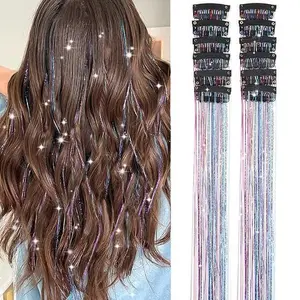 MORESOO Clip In Tinsel Hair Extensions Glitter Fairy Hair Tinsel Kit Clips, Sparking Hairpieces Colorful Hair Accessories for Christmas Girls Women Kids Gift Party Highlights