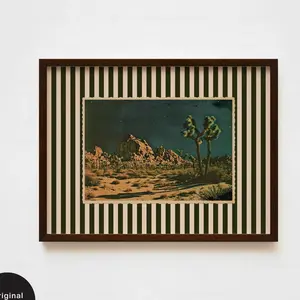 Vintage Desert Night Postcard Poster, Eclectic Wall Decor, Bold Striped Mixed Media Collage, Maximalist Aesthetic Home Decor