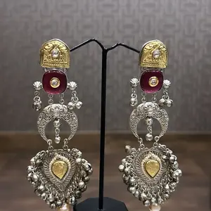 CHAOTIQ by ARTI Long Oxidized and Gold Earrings with Stones Elegant Design Chaotiq by Arti Jewelry