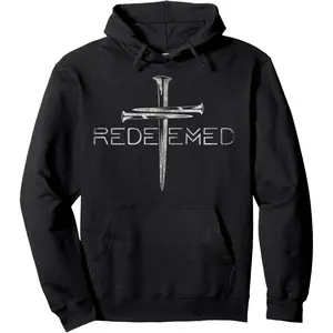 Men's Redeemed Christian Bible Verse Graphic Hoodie - Cotton Blend Black Long Sleeve Pullover Regular Fit |   Soft & Breathable Fabric, Durable Print, Everyday Comfort, Machine Washable, religious graphic faith and spirituality