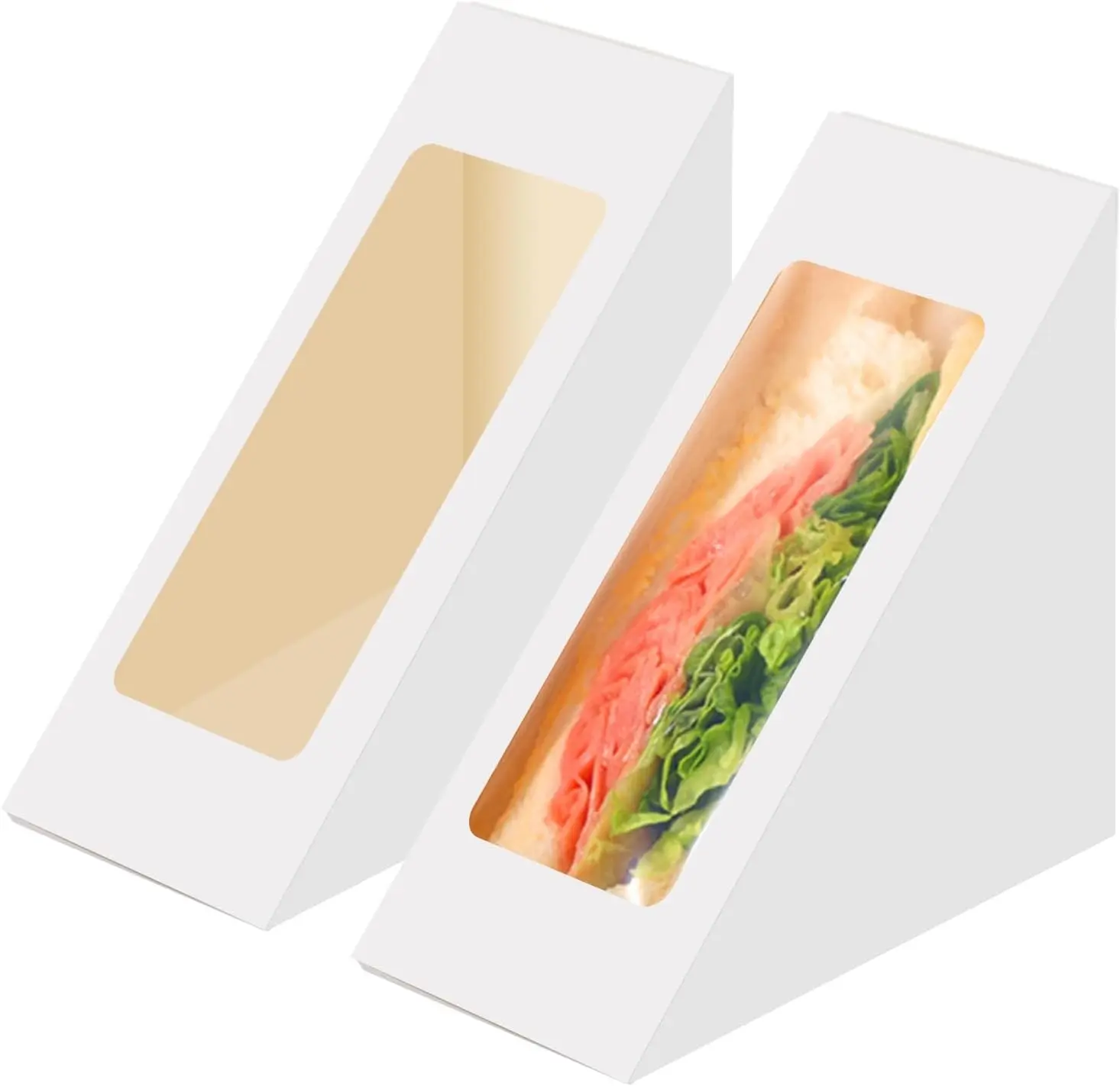 100 Pcs Triangle Paper Sandwich Boxes 4.7x4.7x2.6 Inch Sandwich Packaging Take Out Boxes Containers with Window for Restaurant, Picnic and Party