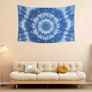 A Blue Tie-Dye Room Flag Tapestry - Vibrant Spiral Pattern, High-Quality Fabric, Dorm Bedroom Decoration Banner, Party And Indoor Home Decor, Bohemian Style, Soft Material, Student Art Decoration, Handcrafted Design, for Interior Designers