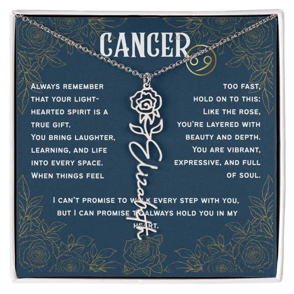Cancer Personalized Name Necklace – Rose Birth Flower – June