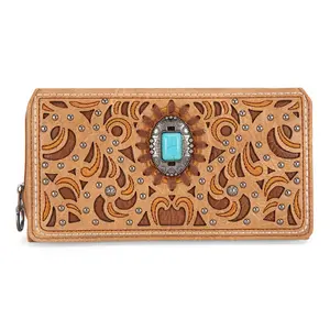 Montana West Cut-Out Embroidered Collection Wallet Women's Signature Crossbody Bag wallets  women Versatile Long Zipper Wallet Women's Wristlet Wallet with Coin Purse Leather