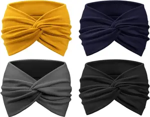 4 Pack Turban Headbands for Women Wide Vintage Head Wraps Knotted Cute Hair Band Accessories