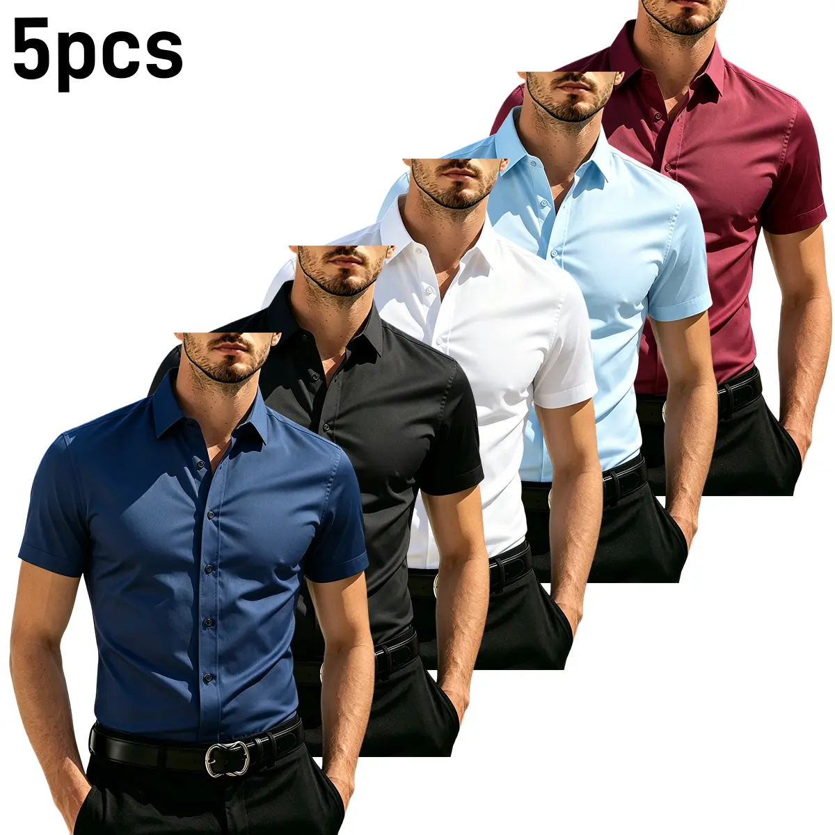 Men's Short-Sleeve Button-Up Collared Shirt - Menswear Tops, Business-Casual Style, Suitable for Office, Outings, Beach