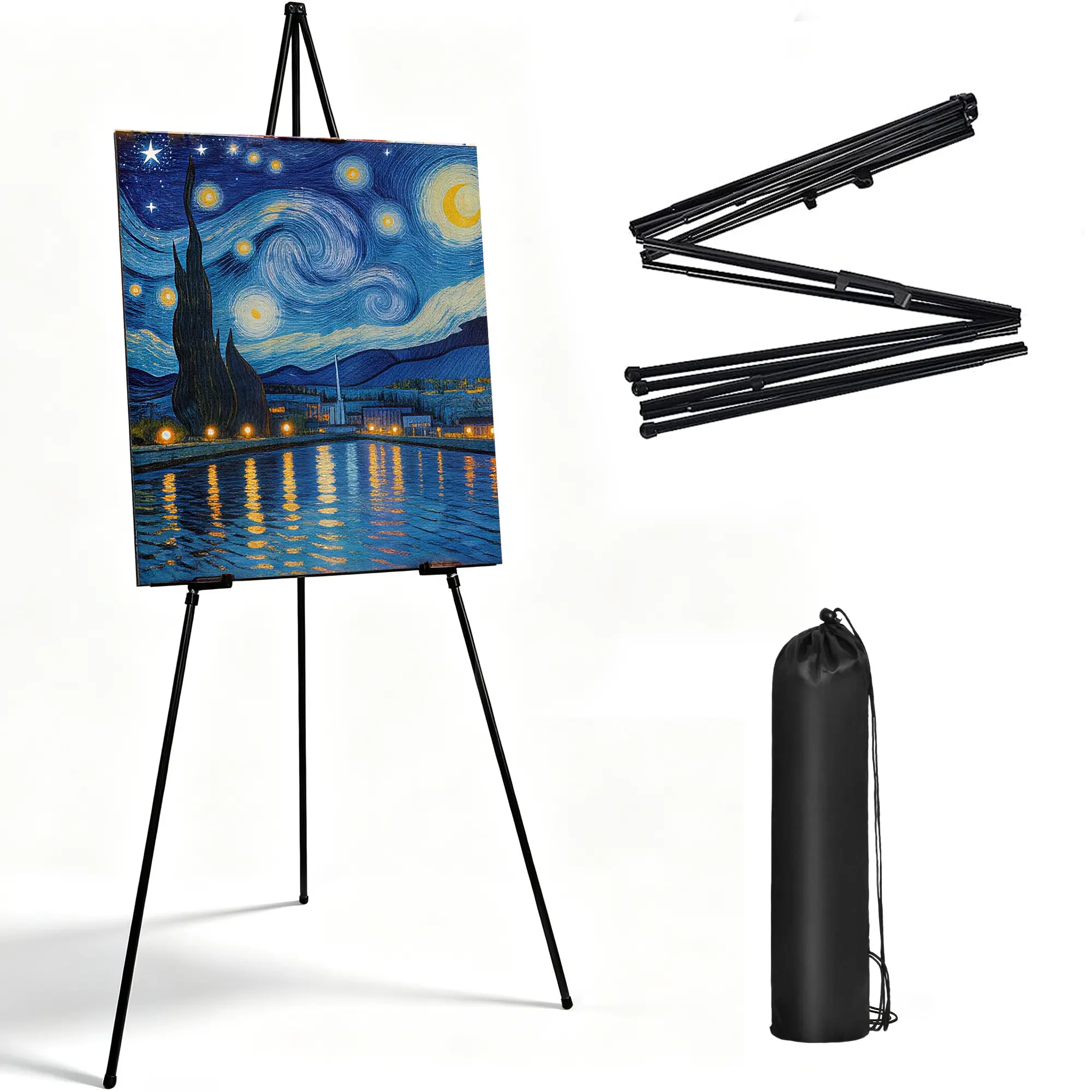 63" Adjustable Collapsible Metal Tripod Easel Stand - Portable Artist Floor Easel for Wedding Signs, Display Shows (Drawing & Painting Supplies)