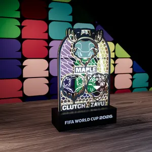 FIFA World Cup 2026 Official Licensed Light-Up Acrylic Display – Multi-Layer Wood & Clear Acrylic Panel Decor with LED Base, Trophy-Inspired Soccer Memorabilia for Home, Office, Gifts & Fan Collection (USA, Canada, Mexico Edition)