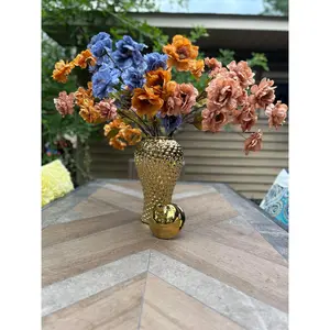 19in Tall UNDENIABLE Metallic Gold Textured Ceramic Ginger Vase