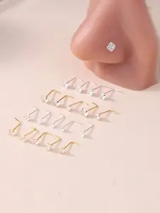 Unisex White Cubic Zirconia Nose Studs, 20pcs/set L-Shape Nose Rings for Women Men, Simple Nose Piercing Jewelry, Fashion Body Jewelry for Daily & Party Decoration